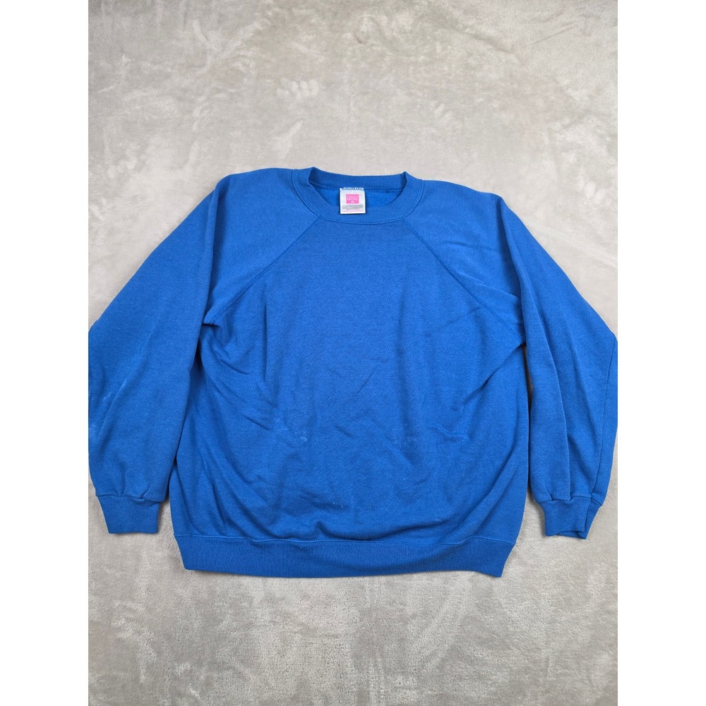 Vintage Hanes Her Way Sweatshirt Womens L Blue Blank Raglan Sleeve Crewneck USA